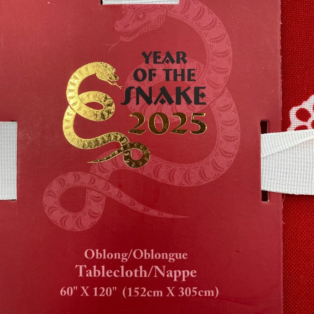 Year of the Snake 2025 Tablecloth Oblong 60x120 Red White Floral Lunar New Year